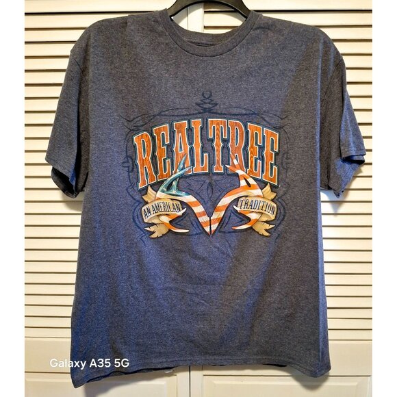 Realtree Gray Graphic T-Shirt An American Tradition Logo Cotton Blend Short Slee - Picture 2 of 5
